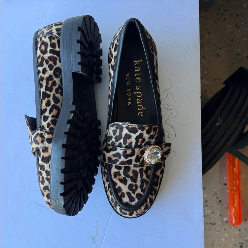 Kate Spade Leopard Print Loafers with Crystal Detail - Picture 2 of 2